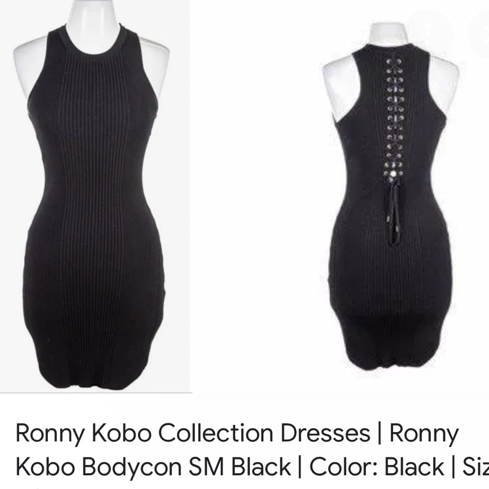Ronny Kobo black bodycon dress lace up back S